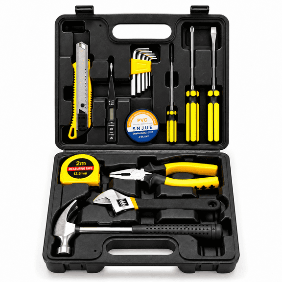 MOSENSE 16-Piece Household Hand Tool Set with Storage Toolbox, Basic DIY Repair Kit for Home, Apartment, Office, Orange
