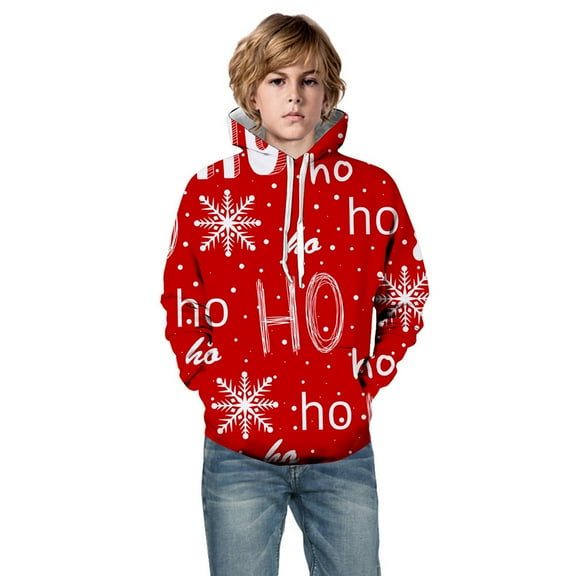 Christmas Boys Hoodies Sweatshirts Little Boys Girls Kids Hooded Unisex Sweatshirt 3D Christmas Printed Pullover Hoodie For Girls Boys With Pocket 13 Years-14 Years