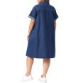 thumbnail image 3 of Agnes Orinda Women's Plus Size Denim Dresses Button Down Lapel Short Sleeve Midi Summer Casual Denim Jean Shirt Dress with Pockets 1X Dark Blue, 3 of 6