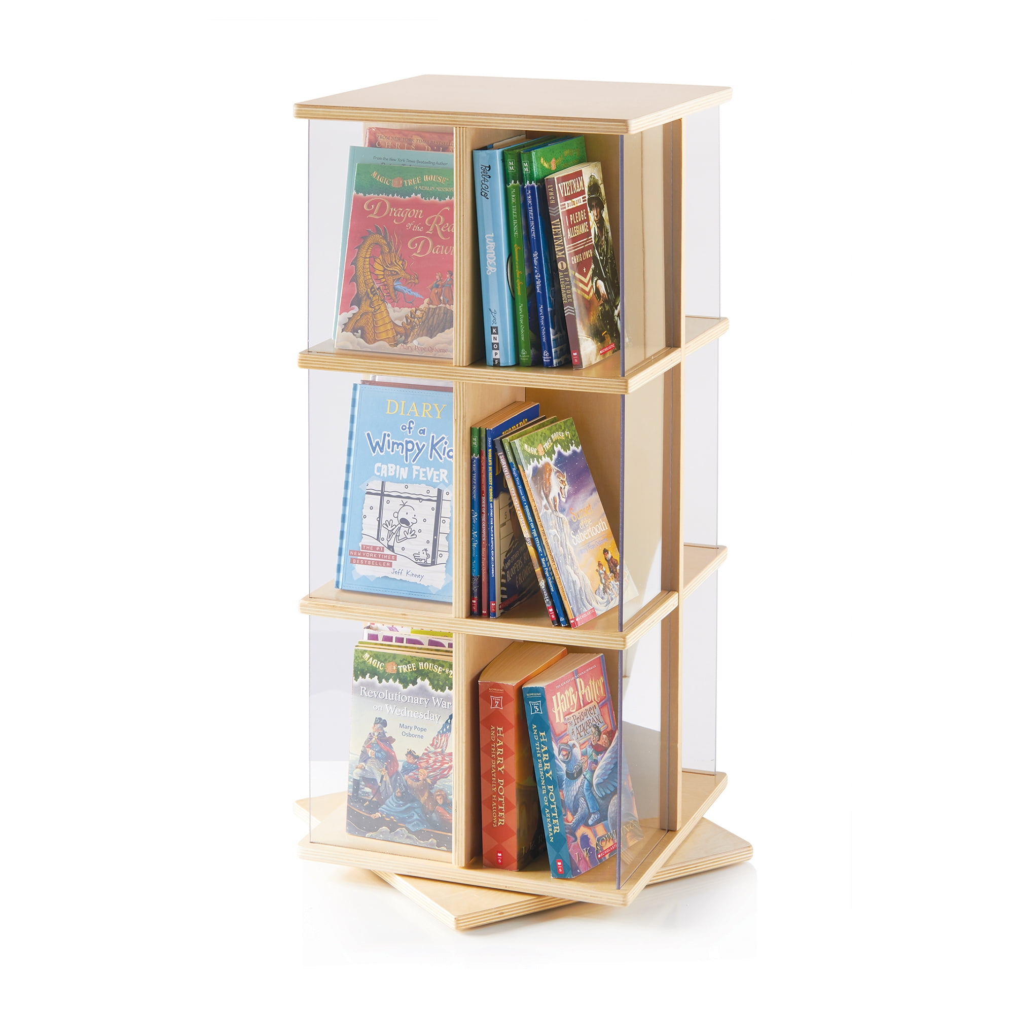 Guidecraft Rotating Book Display 3 Tier Bookshelf, Storage Rack for