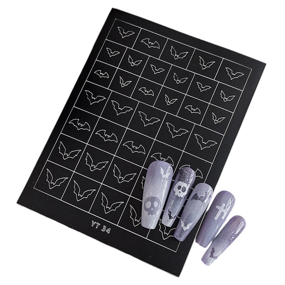 Leeye Halloween Nail Art Stencils Sheet, Self-Adhesive Pumpkin Skull Bat Ghost Nail Stencils, Reusable Manicure Template Guides for Airbrush DIY Nail Designs