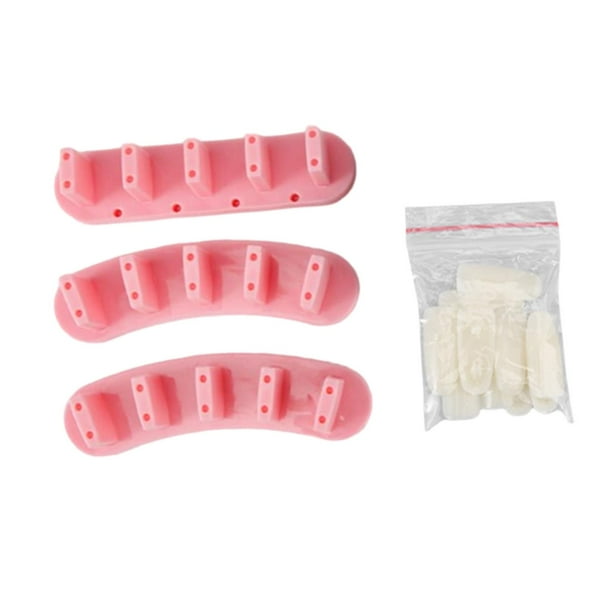 3 expositores de acrílico para uñas con 10 uñas postizas. Herramienta para manicura. Rosa