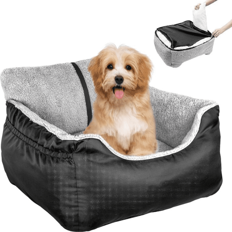 Riuque Dog Car Seat for Small Dogs Fully Detachable and Washable Dog Carseats Small Under 25 Soft Dog Booster Seats with Storage Pockets and Clip On Leash Portable Dog Car Travel Carrier Bed