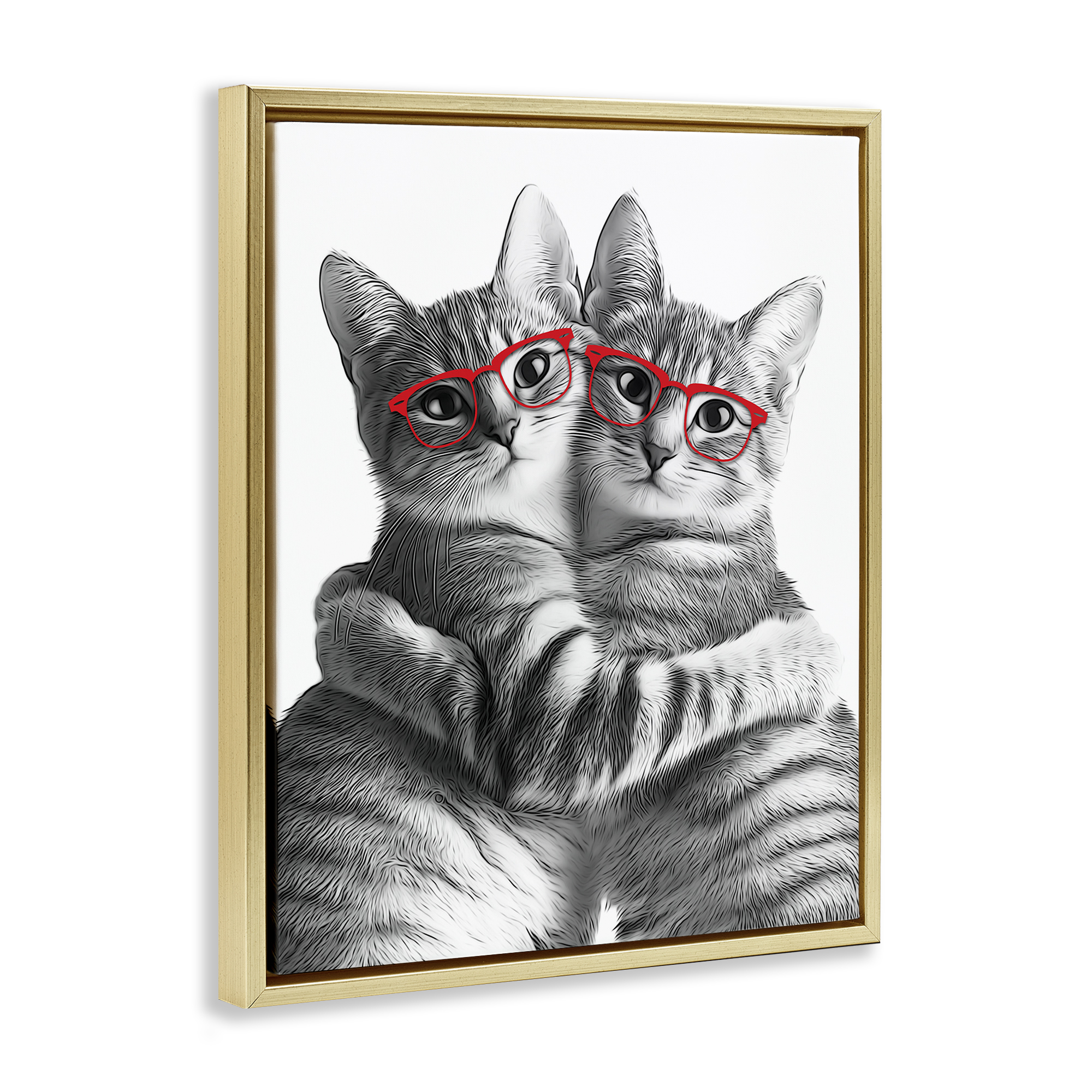 Stupell Industries Cat Pair with Glasses Animals & Insects Painting Gold Floater Framed Art Print Wall Art, 25 x 31