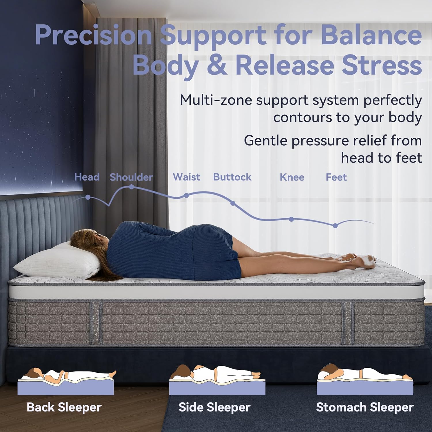 Sailvan 12-Inch King Size Mattress in a Box, Hybrid Medium-Firm Support Mattress with Cooling Gel Memory Foam,Motion Isolation, CertiPUR-US Certification,and Pressure Relief,Gray