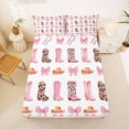 thumbnail image 5 of jejeloiu Pink Cowgirl Boot Pattern Full Size Sheets Kids,Girly Ribbon Bowknot Bed Sheets For Girls,4 Pieces, 5 of 6
