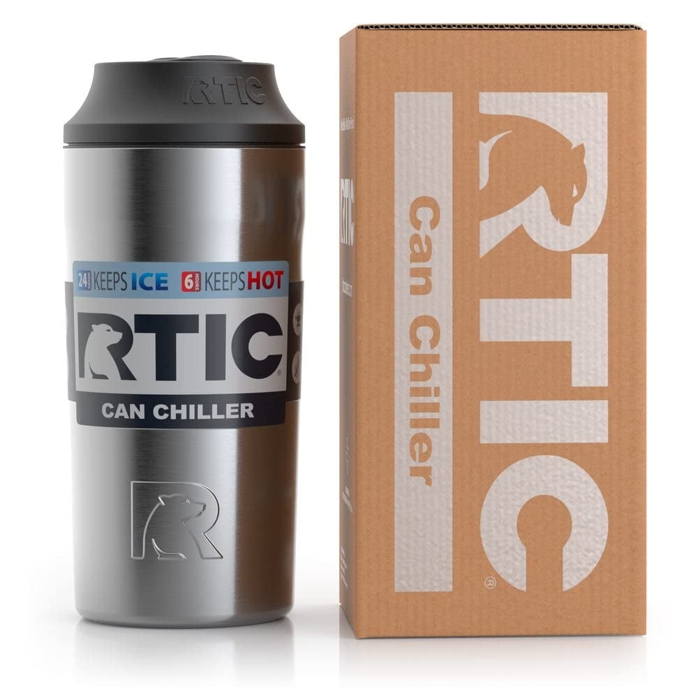RTIC Can Chiller with Slider Lid, Stainless, Fits Various Sizes Including  12oz, 16oz,& Slim Cans, Double Wall Vacuum Insulated, Stainless Steel,  Sweat