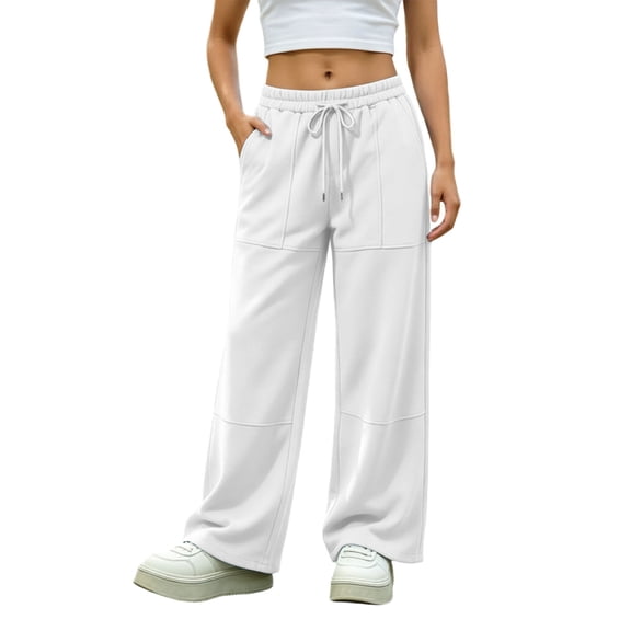 Ltctricy Sweatpants for Women Comfy Wide Leg Pants Drawstring Casual Lounge Trousers with Pockets Fall Trendy Clothes(White,X-Large)