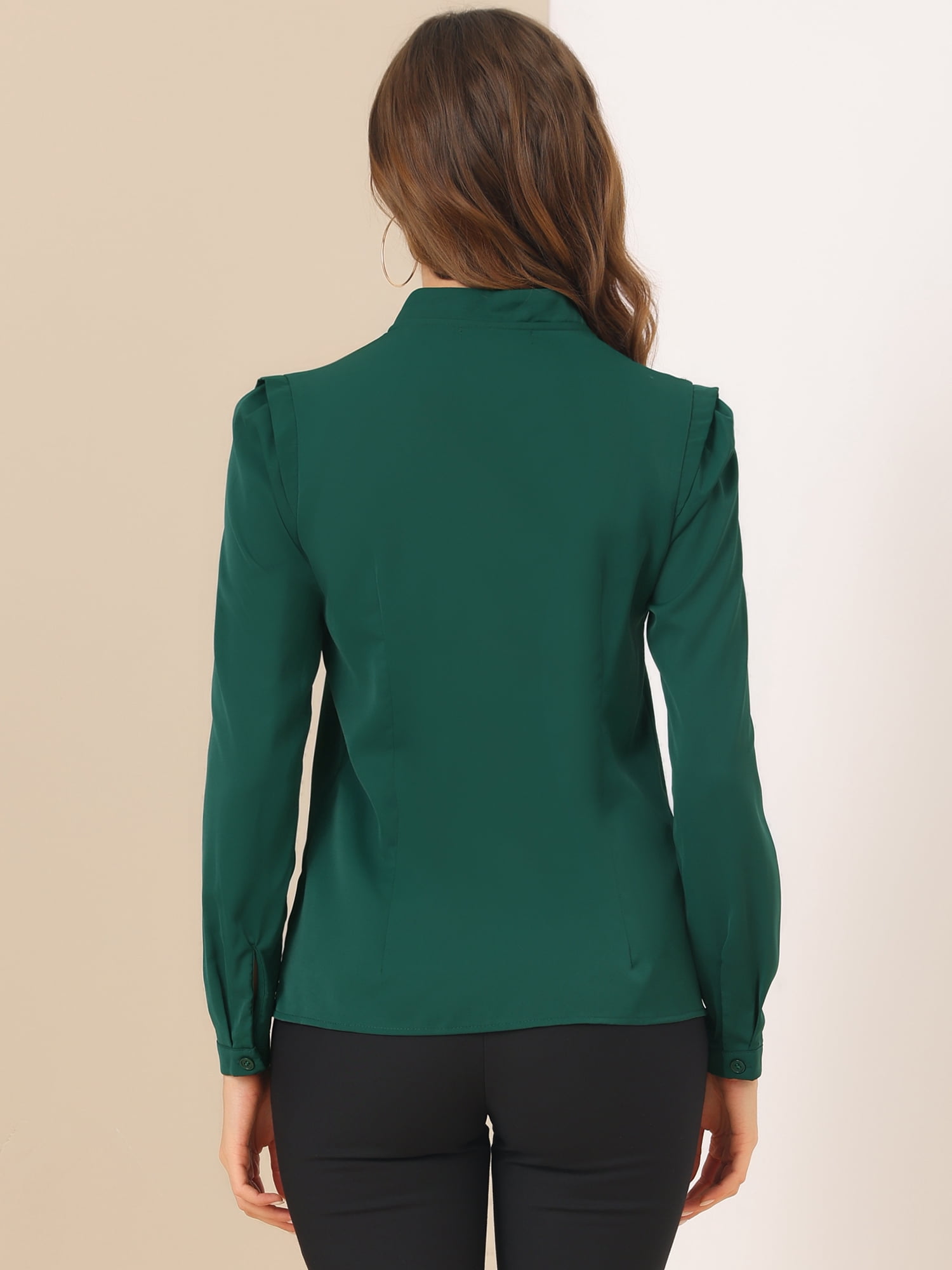 DARING DIVA Women's Elegant V Neck Long Sleeves Button Down Shirt XL Green