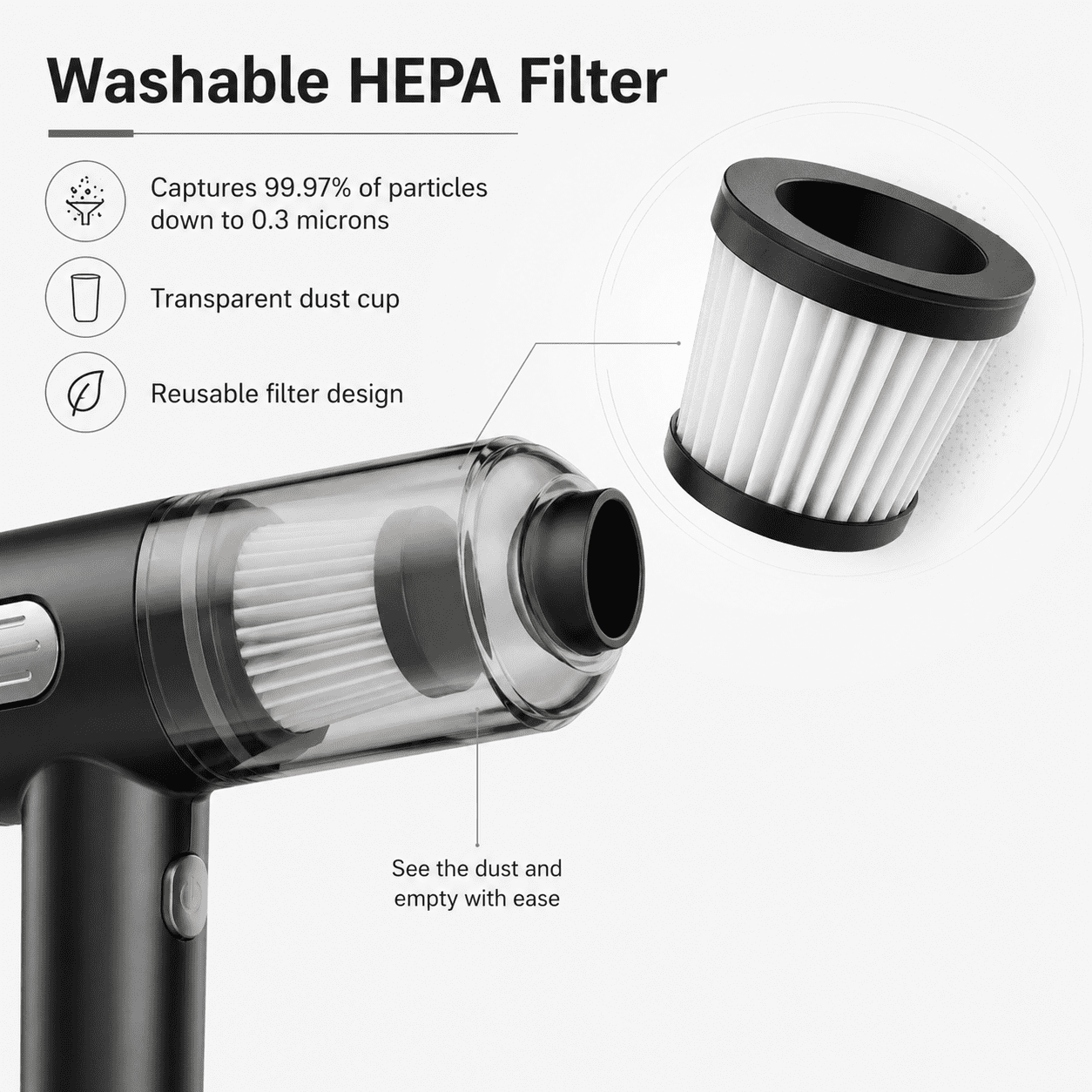 Alvantor Cordless Car Vacuum Cleaner, 9000Pa USB Rechargeable Handheld Mini Vacuum, Silver