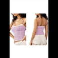 thumbnail image 3 of Camiseta Corta de Tirantes Finos con Cuello Cuadrado y Ribete de Encaje de Cuadros Y2K para Mujer. Camiseta de Tirantes Finos con Lazo en la Parte Delantera. Púrpura XL, 3 of 7
