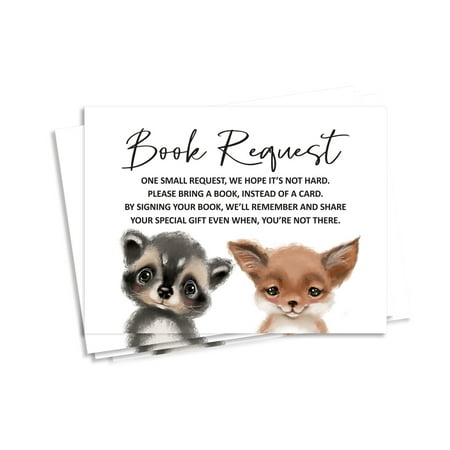 Inkdotpot 30 Books For Baby Shower Request Cards Bring A Book Instead Of A Card Raccoon and Fox Jungle Animals Baby Shower Invitations Inserts Games
