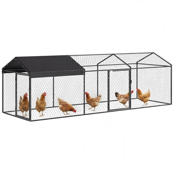 PawHut Metal Chicken Coop, Chicken Run with Waterproof & Anti-UV Cover