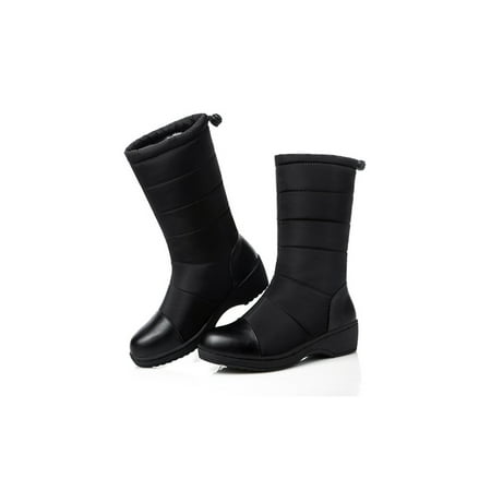 

Crocowalk Ladies Lightweight Round Toe Winter Warm Shoes Work Plush Lining Comfort Pull On Mid Calf Boot Black 8