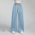 thumbnail image 3 of Wutalume High Waisted Jeans for Women Drawstring Wide Leg, Adjustable Loose Straight Cut Denim Pants for Casual Comfort,Light Blue S, 3 of 5