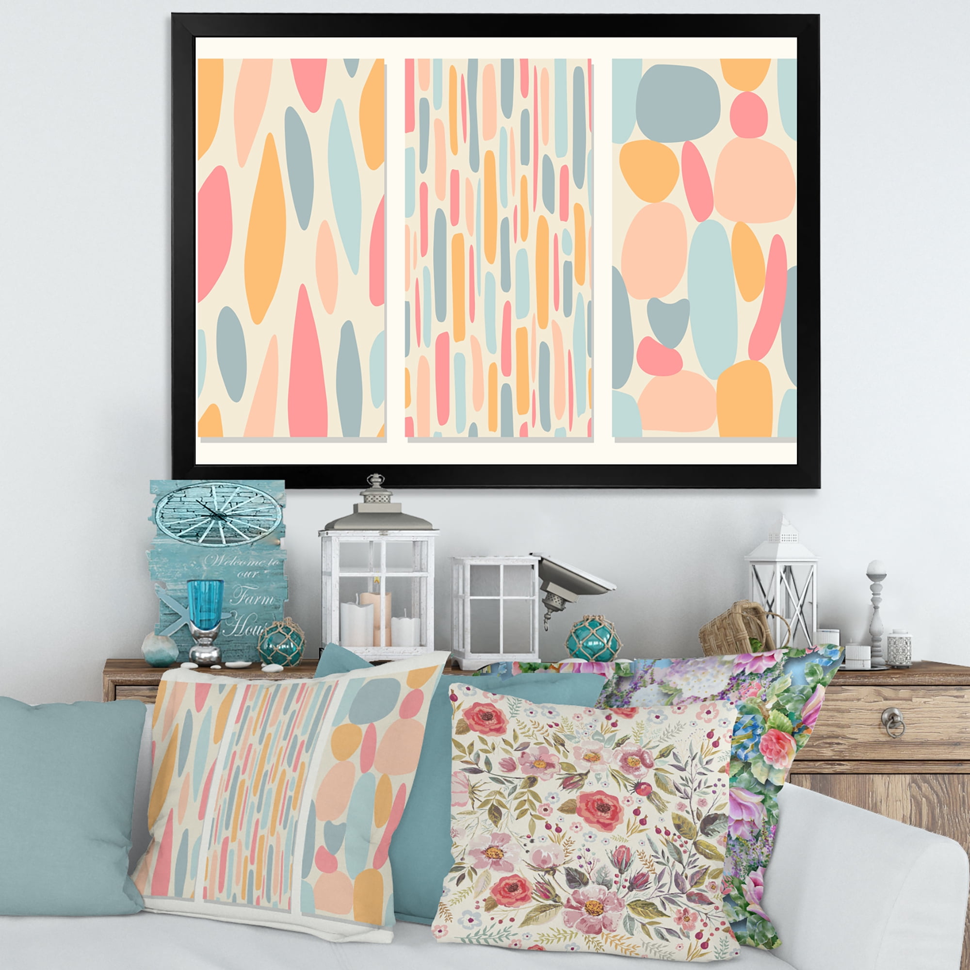 Designart 'Patchwork of Pastel Organic Shapes' Modern Framed Art Print