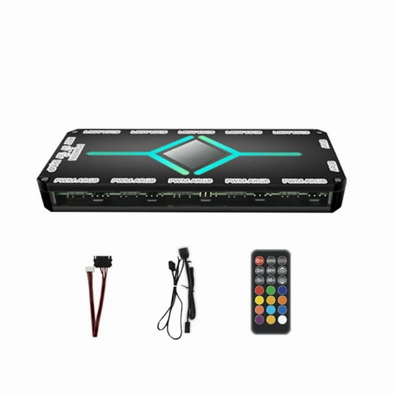 12 Port ARGB and 10 Port PWM Fan Hub Controller with Remote Magnetic 5V 3Pin for Efficient PC Build