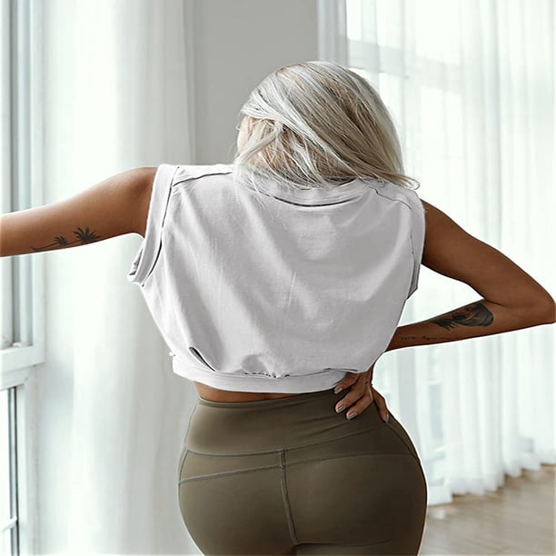Camiseta sin mangas corta con cuello redondo,Camiseta sin mangas con cuello redondo Camiseta sin mangas de color puro para mujer Camisa corta sin mangas Características mejoradas