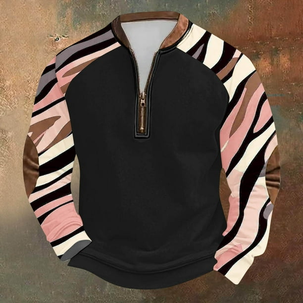 Blusas y camisas de manga larga con cuello redondo para hombre Sudadera con puños en los hombros estampada para hombre Blusa de poliéster de manga larga con cuello redondo para hombre