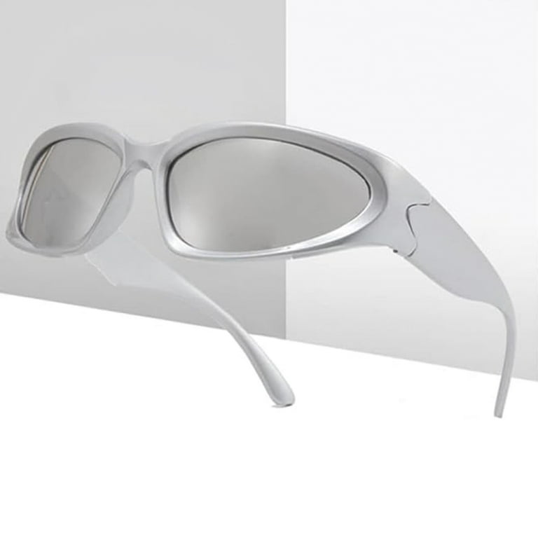 O'NEILL 90〜00's Oval Sunglasses Y2K Silver 90's Y2K Futuristic Wrap Around Street Fashion Grey