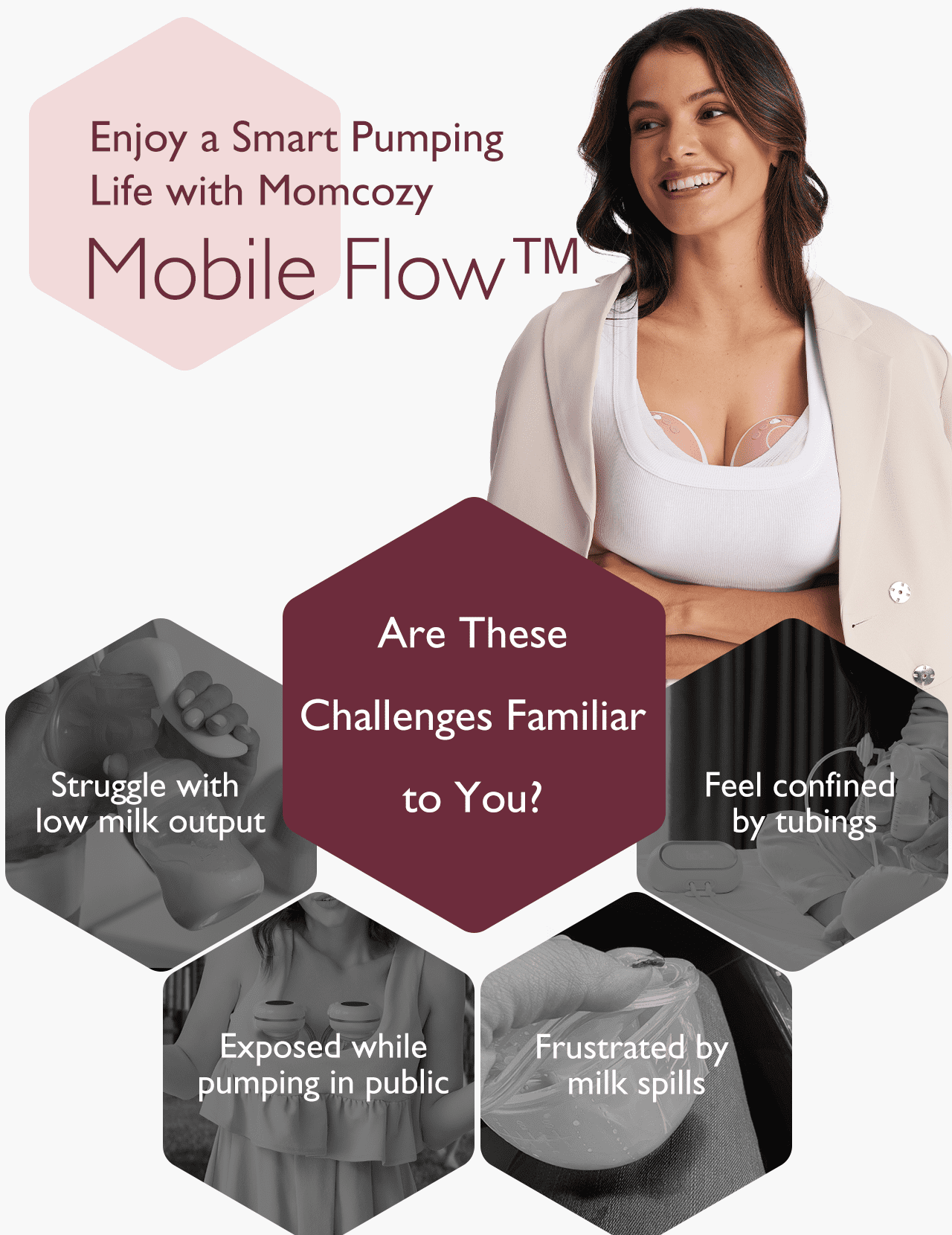Momcozy Hands Free Breast Pump Mobile Flow, App Discreet Electric Breast Pump M9, Control Personalized, 1 Pack, Cozy Red