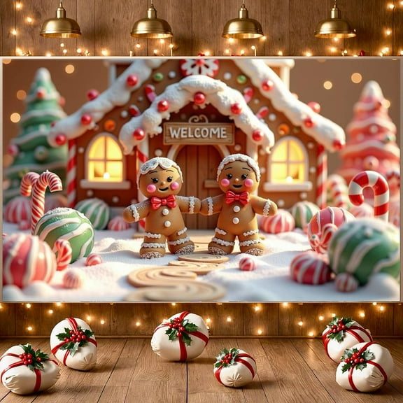 Gingerbread Theme Gingerbread House Banner Christmas Welcome Banner Colorful Decoration Welcome Design Christmas Banner for Christmas Party Holiday Gathering Home Decoration