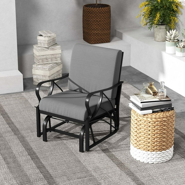 Costway Patio Rocking Chair with Cushion Heavy-Duty Metal Frame Smooth Glider Outdoor Gray