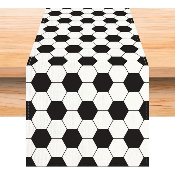 Linen White and Black Vintage Soccer Table Runner 72 Inches Long Soccer Table Decor Soccer Party Decoration and Supplies for Table