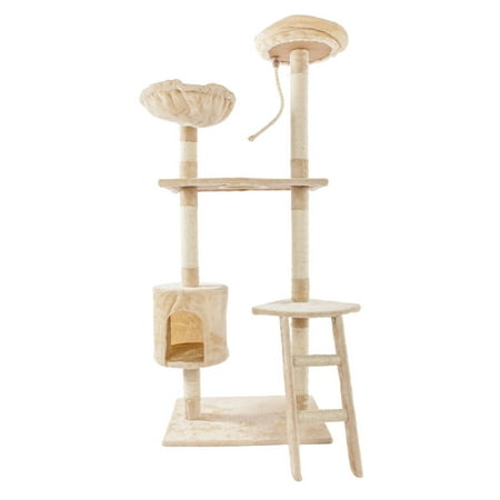 2019 Newest Cat Climb Tree Toys, 60'' Luxury Pet Activity Condo Tower with Scratching Posts, Plush Hammock, Dangling Cat Toys, for Ragdoll, Oriental Cat, American Curl, Bengal Cat, Beige,