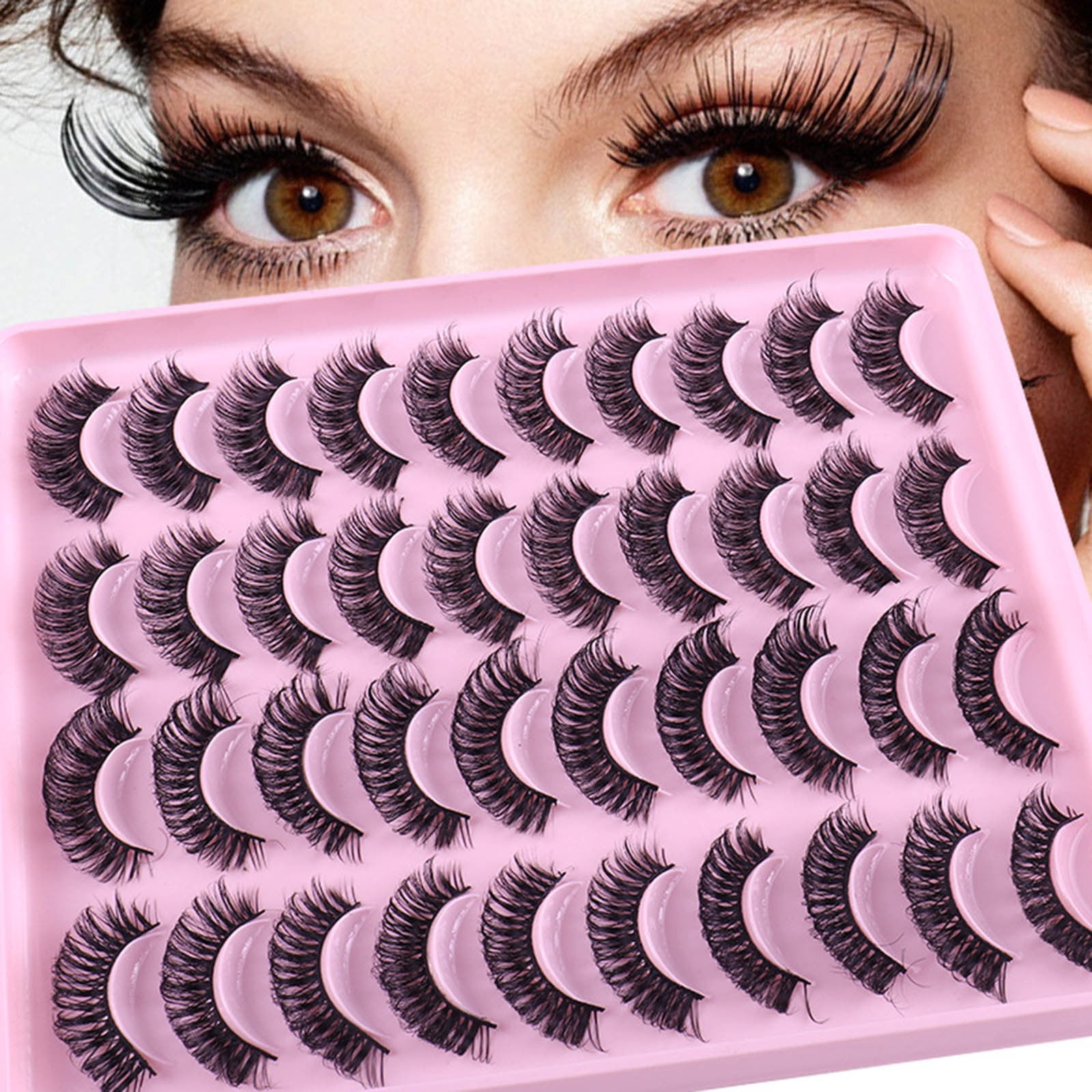 Natural Synthetic Volume False Eyelashes - Pack of 20 Pairs, Thick Full Volume, Natural Curling, High-Quality Synthetic Fibers, Dramatic Look, Beauty Makeup Tool, Women, Reusable