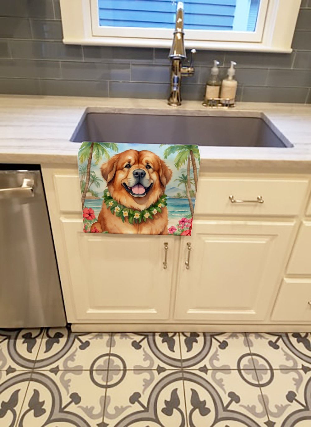 Carolines Treasures DAC6527KTWL 25 x 15 in. Tibetan Mastiff Luau Kitchen Towel