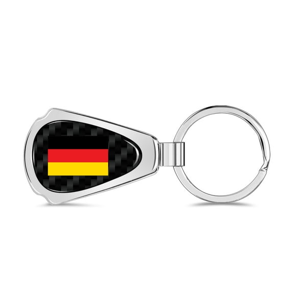 German Flag Real Black Carbon Fiber Chrome Metal Teardrop Key Chain