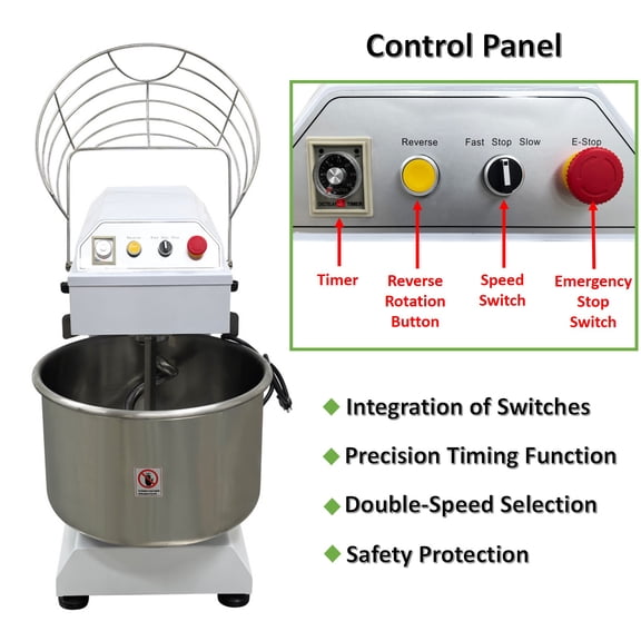 40L Dual-Speed Dual-Action Dough Mixer Machine Variable Frequency Silent Model 110V