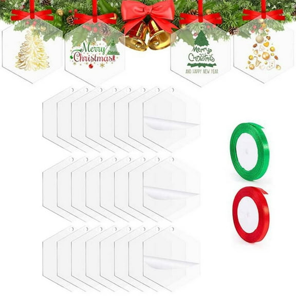 Blank Transparent Hexagonal Acrylic Christmas Ornaments, DIY Christmas Pendants, Holiday Craft Decor, for Tree, Gifts, Banners, 24-Pack