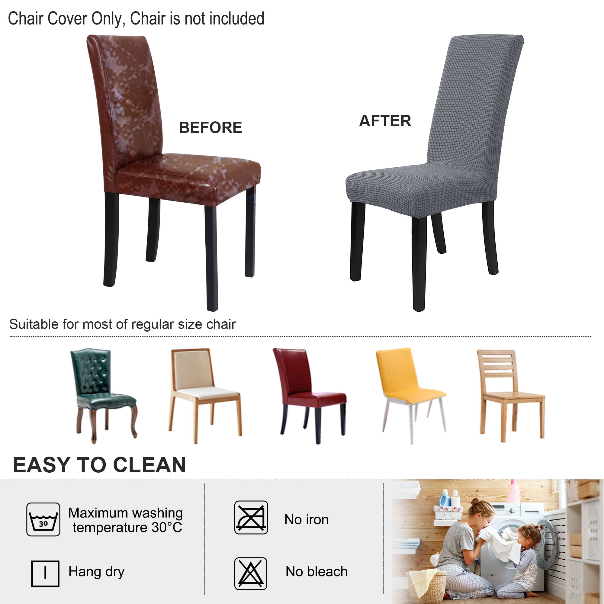 Unique Bargains Knit Spandex Seat Cover for Dining Chair Slipcovers Gray