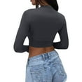 thumbnail image 5 of LISTHA Workout Crop Tops for Women Long Sleeve Tight Workout Crew Neck Tees Y2k Going Out Basic Shirt Long Sleeve_Dark Gray L, 5 of 8