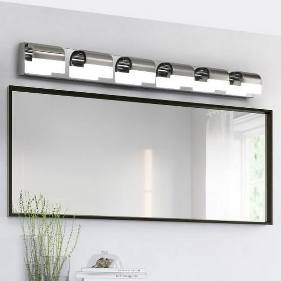 Hi-LIGHTS,6-Light Modern Bathroom LED Vanity Light With Acrylic Lampshade,Bathroom Wall Lighting for Bathroom,Dressing Room,Bedroom,Living Room(Chrome)