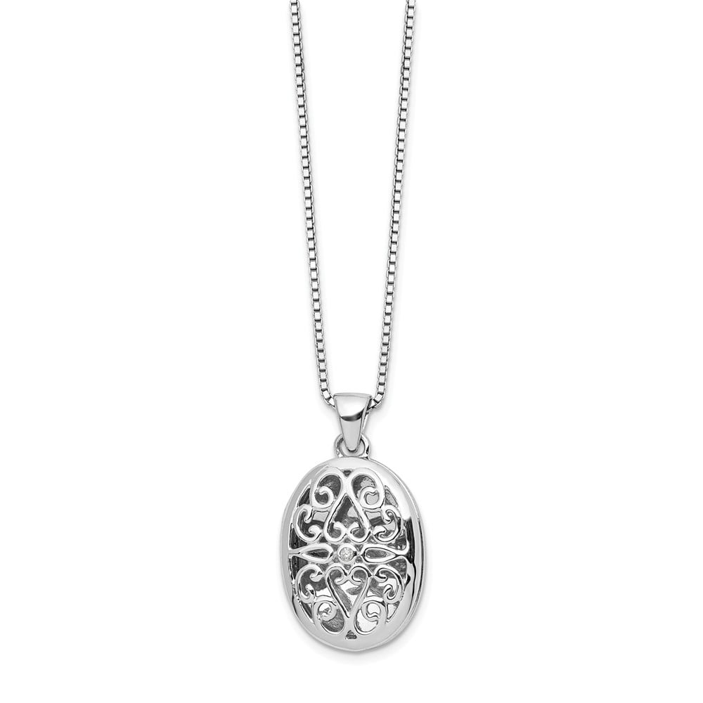 925 Sterling Silver White Ice .01ct Diamond Oval Locket Necklace; 18 ...