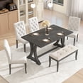 thumbnail image 2 of 6-Piece Farmhouse Dining Table Set, Rectangular Trestle Table and 4 Upholstered Chairs & Bench for Dining Room, 2 of 11