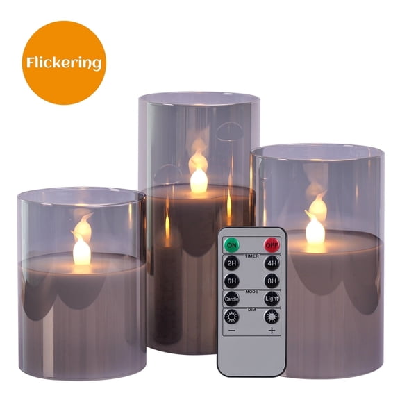 Lasumora Flameless Glass Candles with Remote and Timer, Battery Operated 3D Wick Flickering LED Black Candles for Dinner Indoor Holiday Decor