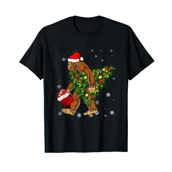 Bigfoot Carrying Christmas Tree Sasquatch Believer Pajama T-Shirt