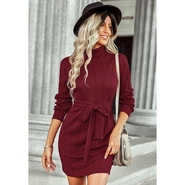 Vestido tipo túnica de punto con cuello alto para mujer, vestido