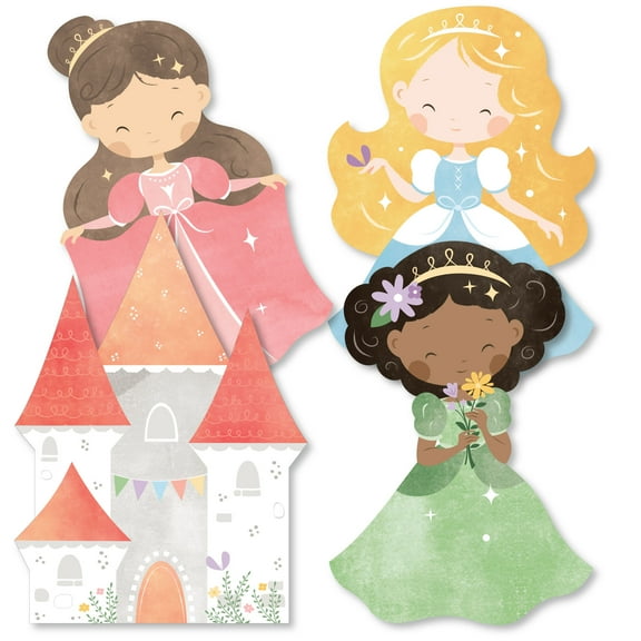 Big Dot of Happiness Princess Party Paper Cutouts, Double-Sided Castel and Princess-Shaped Decor, DIY Princess Birthday Party Essentials - Set of 20