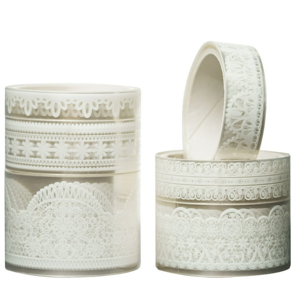 YUBX Lace Patterns PET Tape Set 6 Rolls Floral Arts Decorative Tapes - Pure White