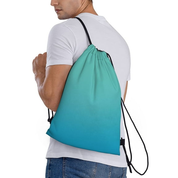 Horeoi Teal Turquoise Print Drawstring Bags for Gym Sports Yoga Travel Lightweight Foldable Sackpack for Men Women Teens