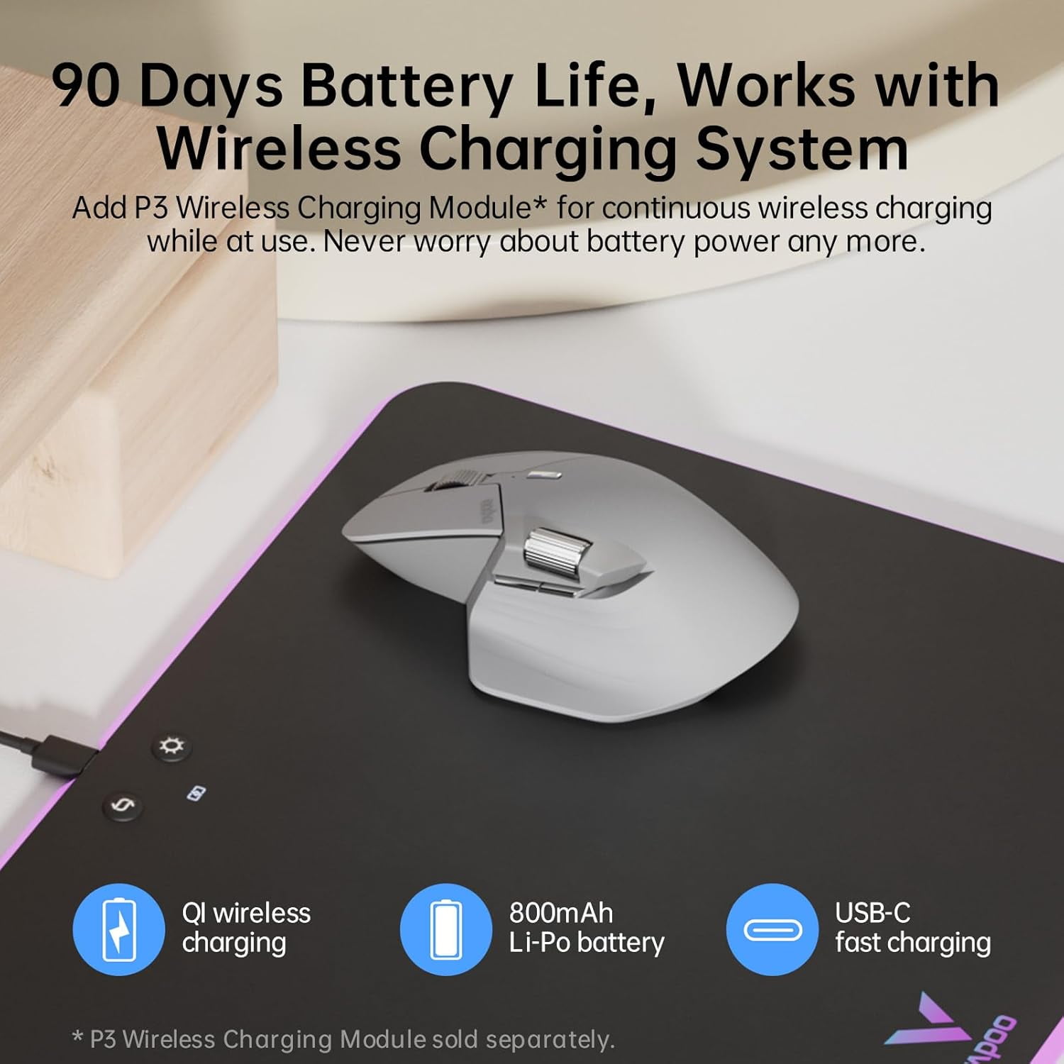 MT760 Multi-Device Wireless Mouse, Bluetooth 5.0 and 2.4G Multi-Mode Connection, Up to 4 Devices, 11 Programmable Buttons, 4K DPI, 90 Days Battery Life, PC, Matte Black