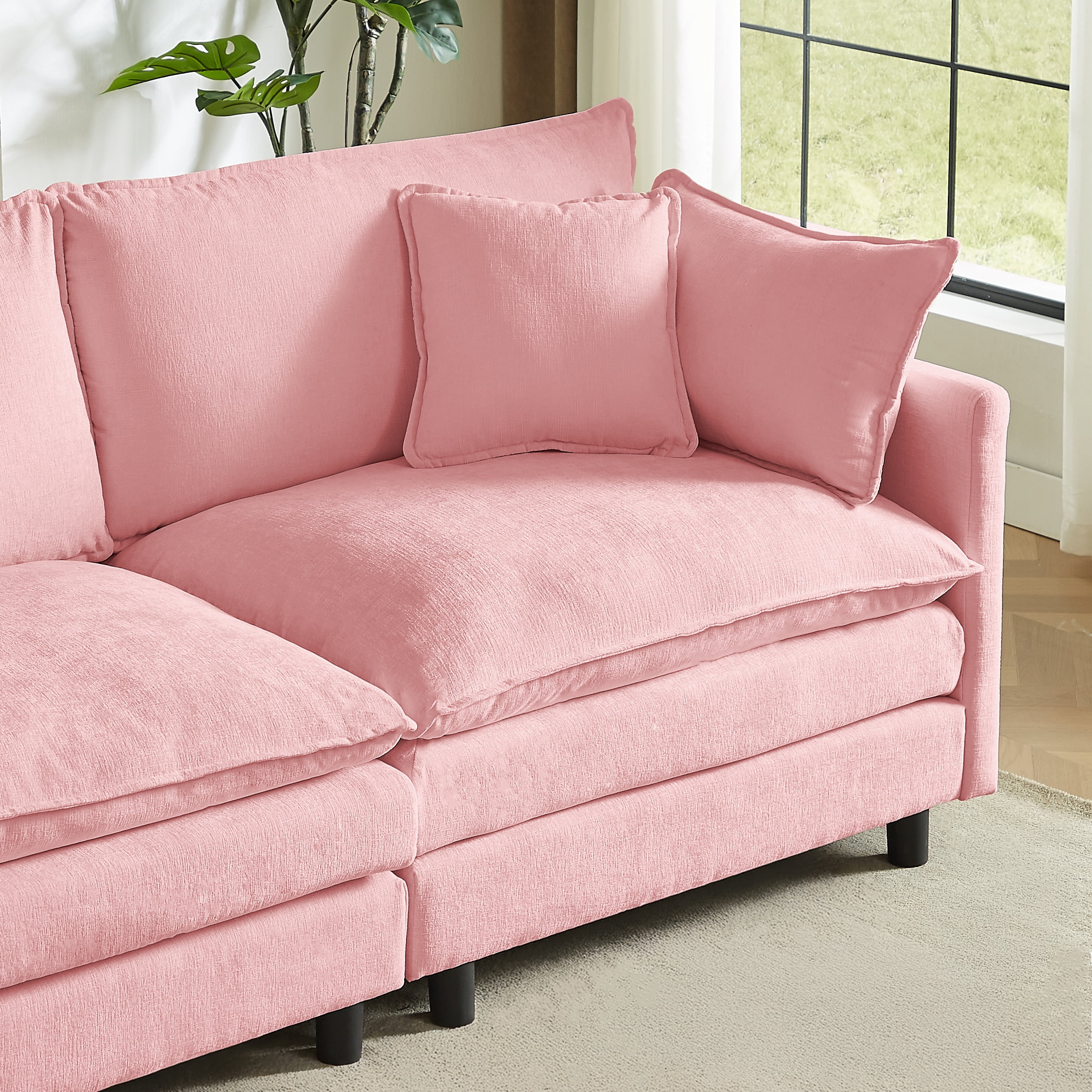 110" L Shaped Modular Sectional Sofa3-Seater Comfy Cloud Couch Set with Movable Ottoman, Chenille
