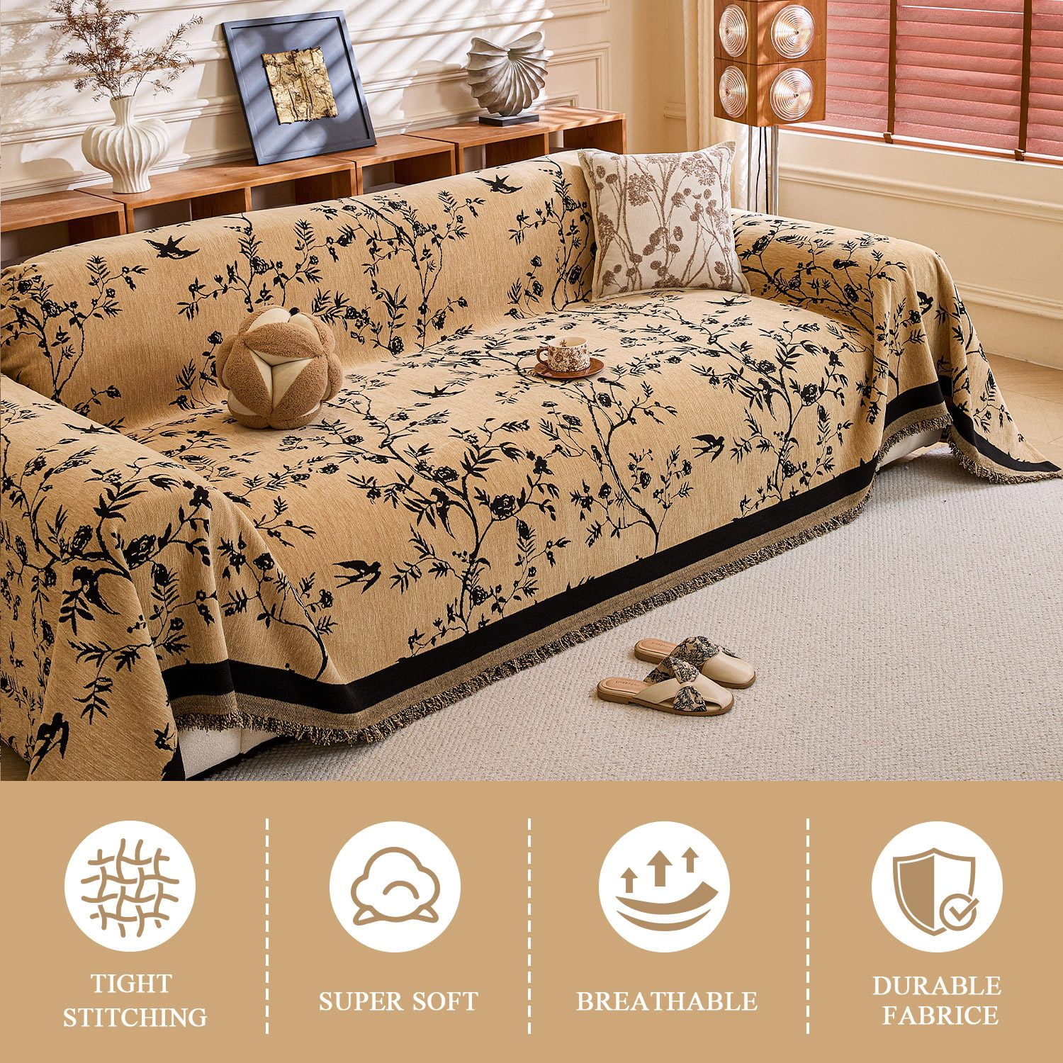 NAYOROOM Vintage Khaki Couch Cover,Chenille Sofa Cover Slipcover Sofa Towel Furniture Cover（71"x 118"）