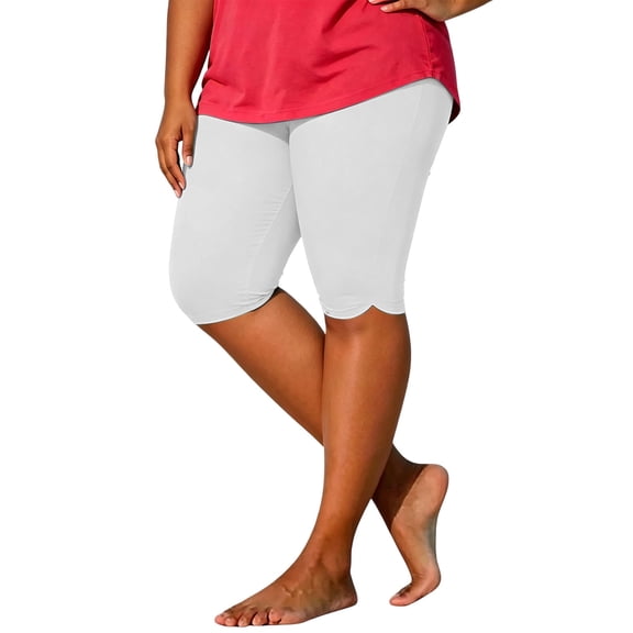 LIaqionyy Women's Long Biker Shorts Mid Stretch Leggings High Waisted Plus Size Running Workout Gym Short Pants