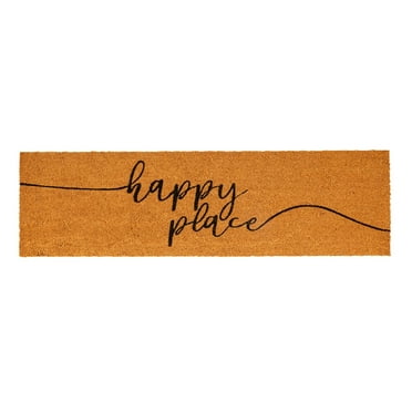 Natural Coco Coir Large Door Mat, Happy Place Long Outdoor Rug (17 x 60 In)